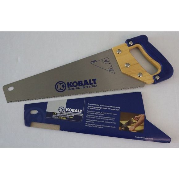 KOBALT 324SS18R Blue Rubber Grip/Wood Handled 15" Aggressive Tooth Handsaw - Picture 1 of 5